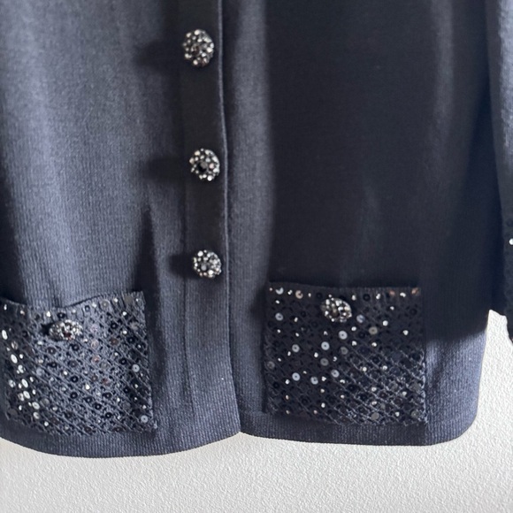 St John by Marie Gray Black Embellished Sequin Rhinestone Blazer Jacket size 14 - Picture 4 of 8